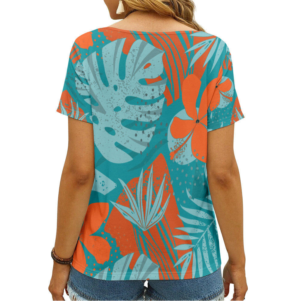 Miami Dolphins Summer V-neck Women T-shirt