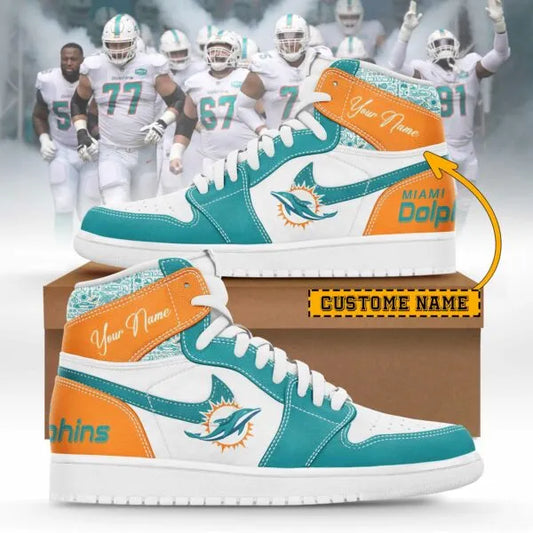 Miami Dolphins Limited Edition High AJ1 Shoes with Custom Name AZBTAJ1SEW000020