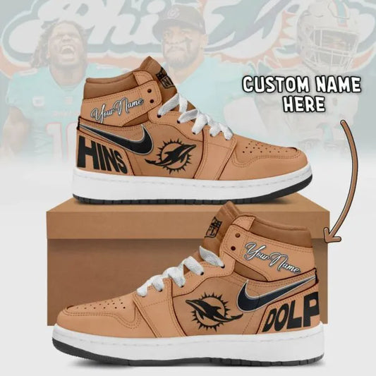 Miami Dolphins Limited Edition Brown High Air Jordan 1 Shoes with Custom Name AZBTAJ1SEW000049
