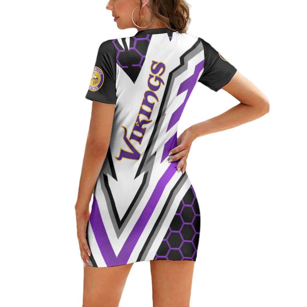 Minnesota Vikings Casual Short Sleeve Bodycon Mini Dress BG194