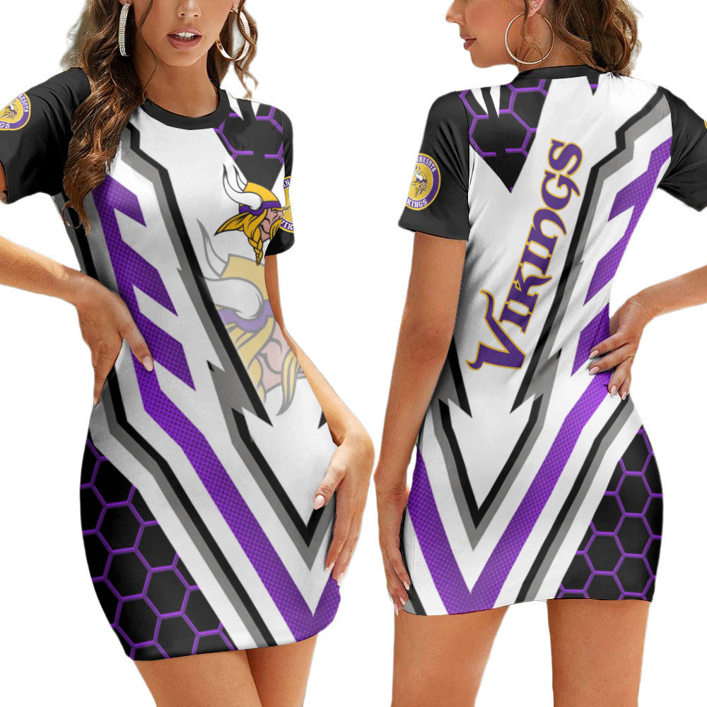 Minnesota Vikings Casual Short Sleeve Bodycon Mini Dress BG194