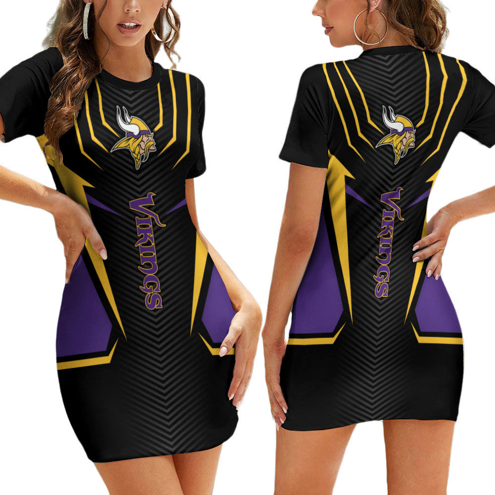 Minnesota Vikings Casual Short Sleeve Bodycon Mini Dress BG75