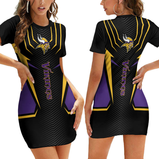 Minnesota Vikings Casual Short Sleeve Bodycon Mini Dress BG75