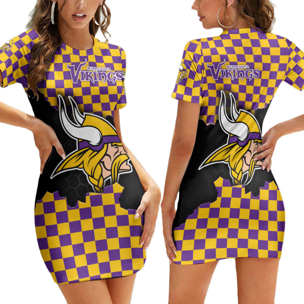 Minnesota Vikings Casual Short Sleeve Bodycon Mini Dress BG95