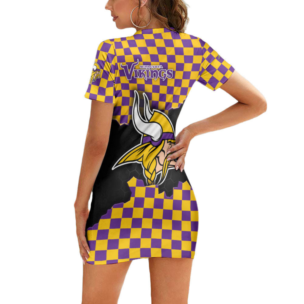 Minnesota Vikings Casual Short Sleeve Bodycon Mini Dress BG95