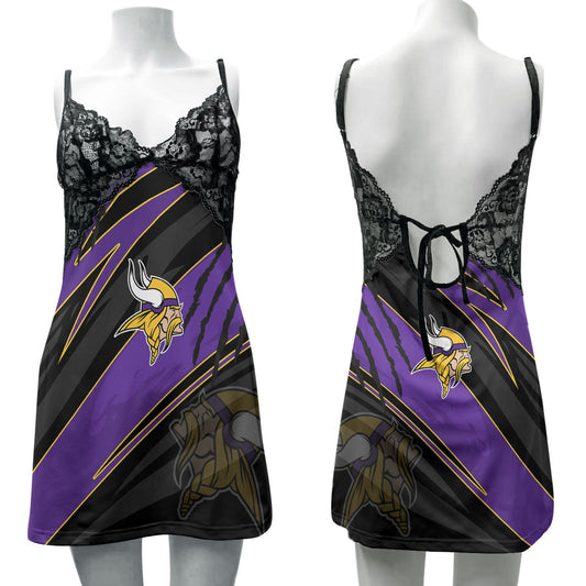 Minnesota Vikings Lace Back Strap Slip Dress 132