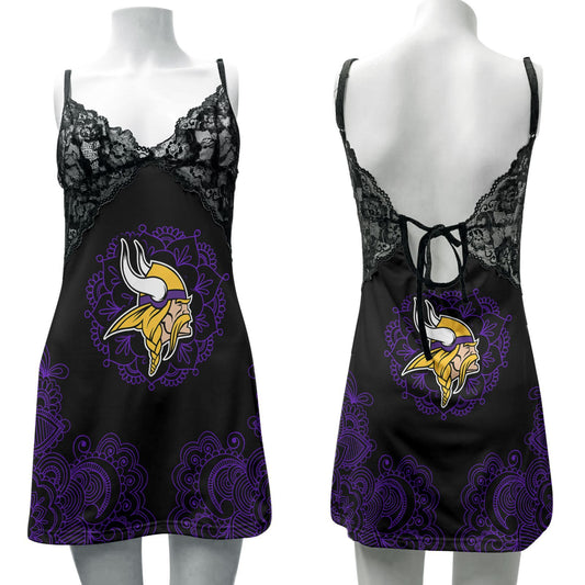 Minnesota Vikings Lace Back Strap Slip Dress 226