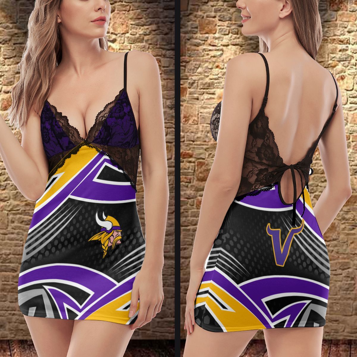 Minnesota Vikings Lace Back Strap Slip Dress 304