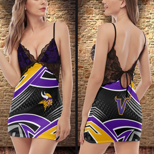 Minnesota Vikings Lace Back Strap Slip Dress 304