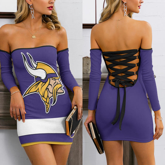 Minnesota Vikings Lace Up Back Bardot Bodycon Dress BG15