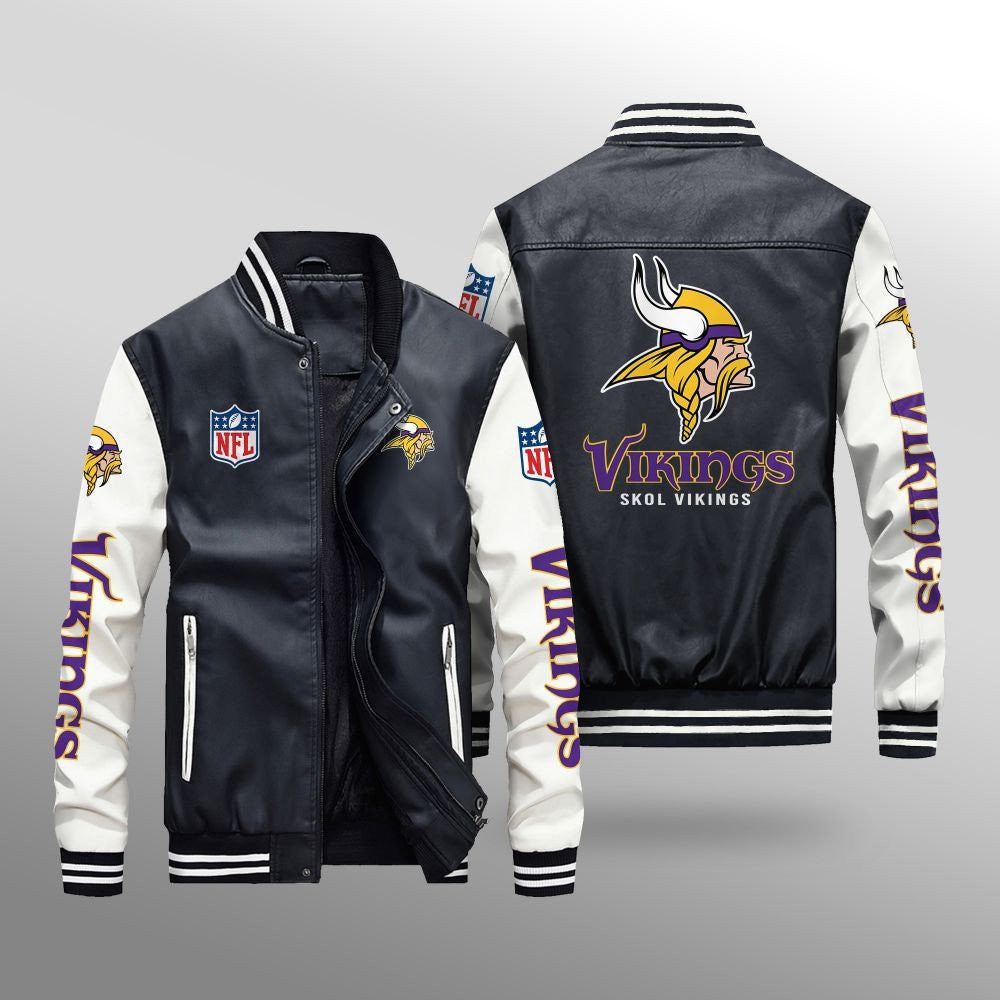 Minnesota Vikings Leather Bomber Jacket BG35