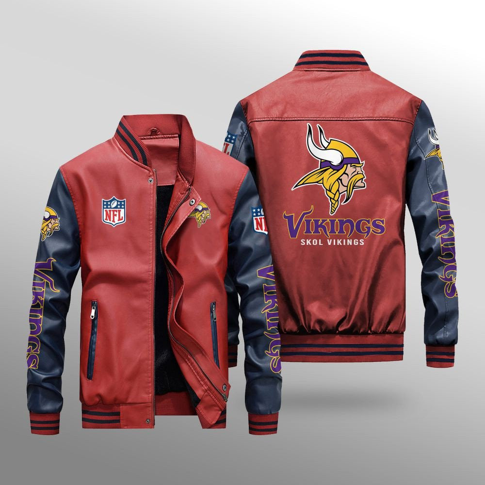 Minnesota Vikings Leather Bomber Jacket BG35