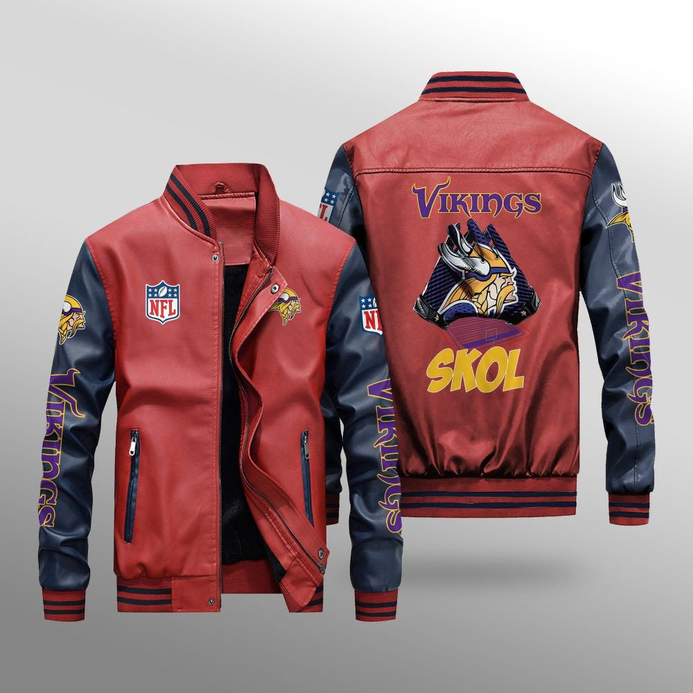 Minnesota Vikings Leather Bomber Jacket BG50