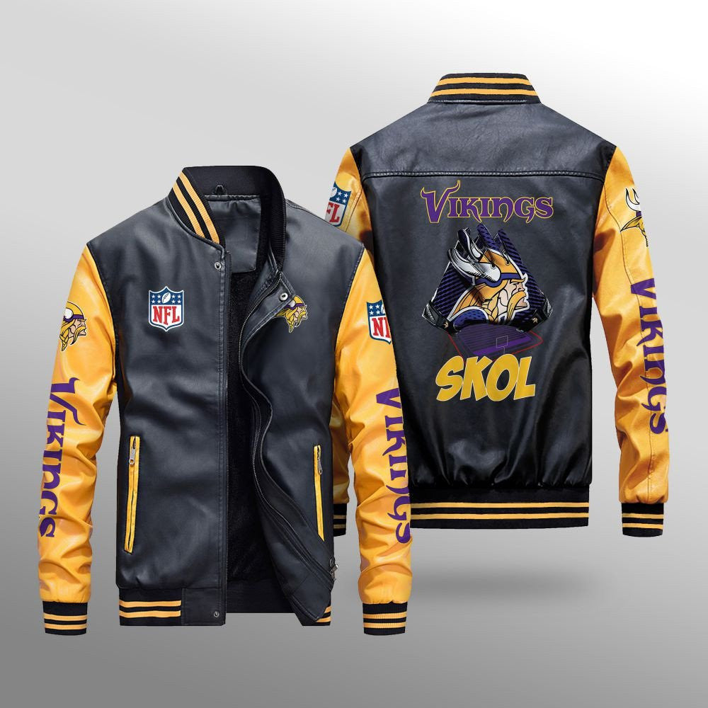 Minnesota Vikings Leather Bomber Jacket BG50
