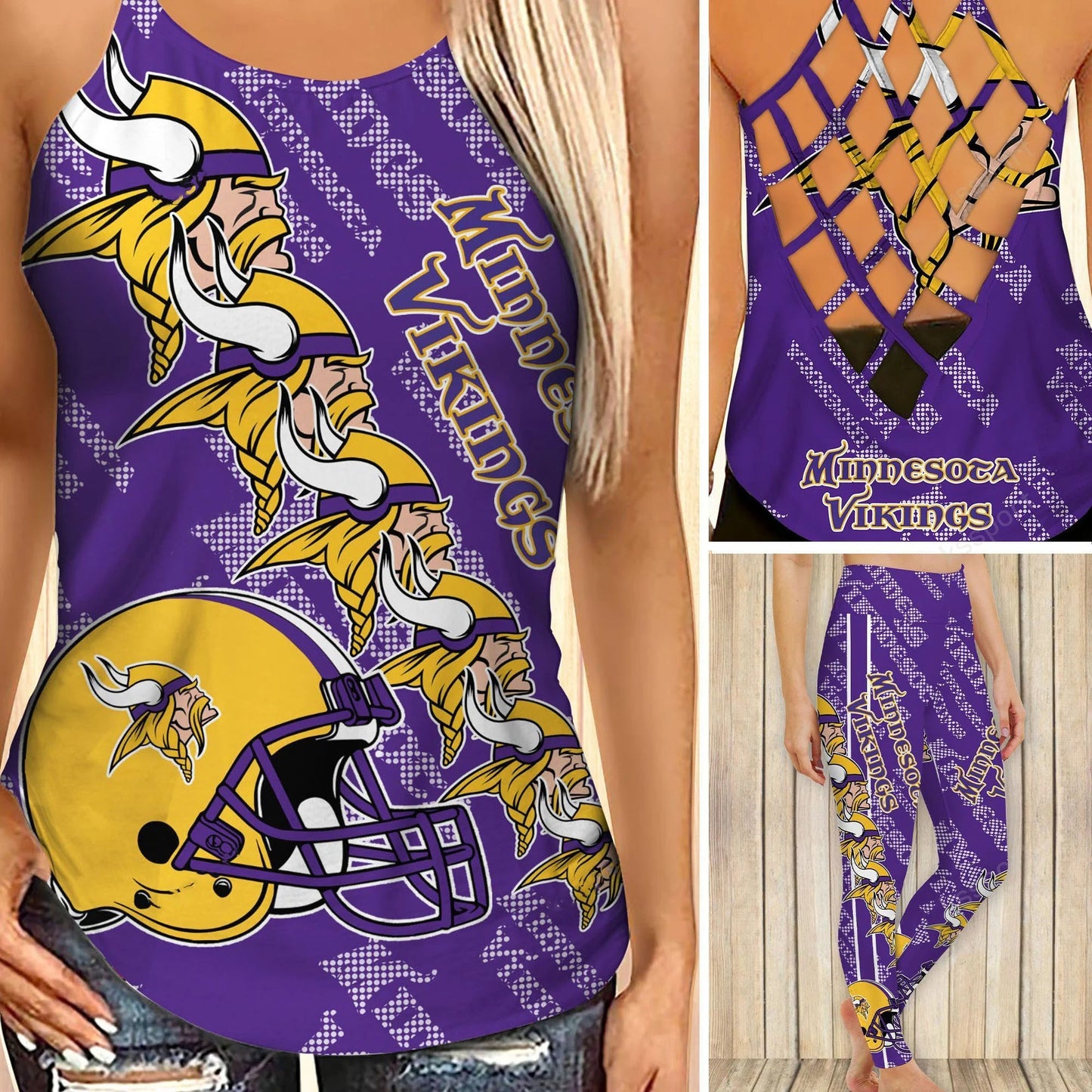 Minnesota Vikings Leggings And Criss Cross Tank Top BG19