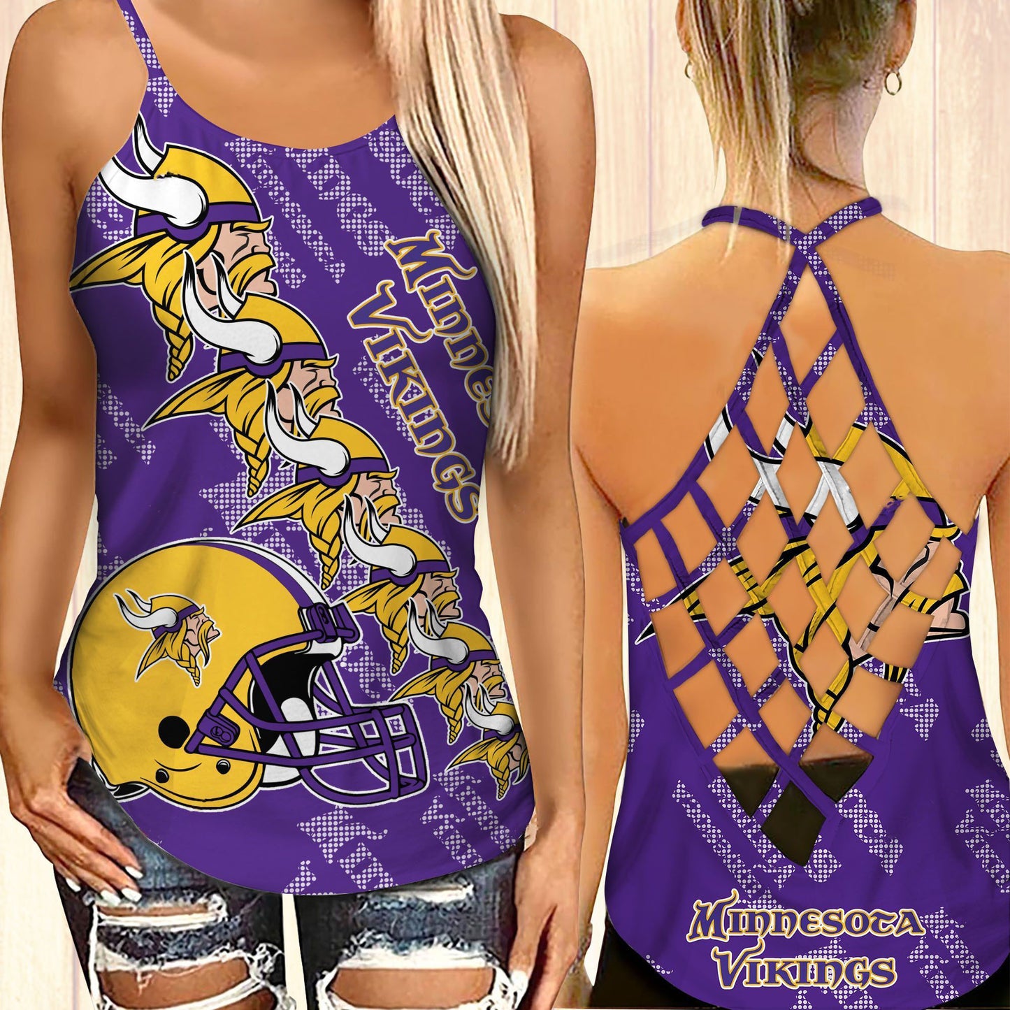 Minnesota Vikings Leggings And Criss Cross Tank Top BG19