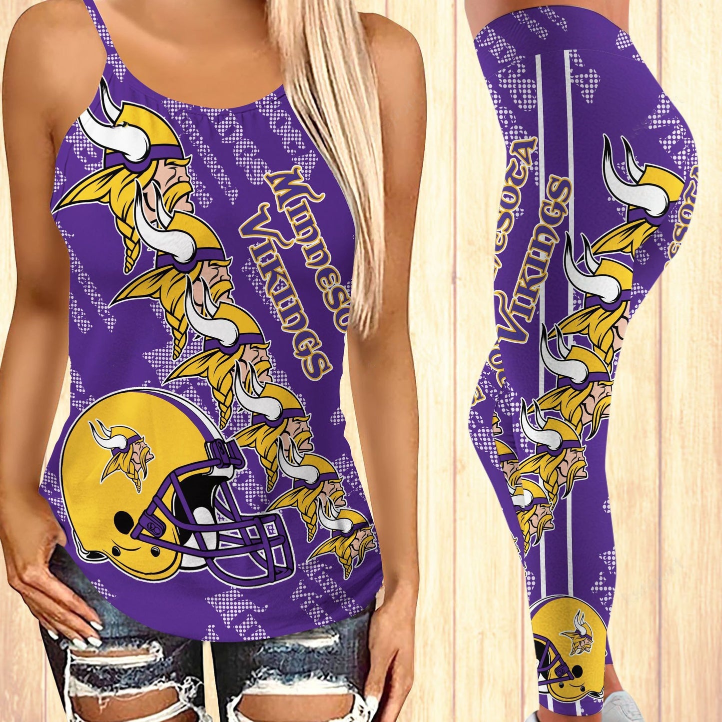 Minnesota Vikings Leggings And Criss Cross Tank Top BG19