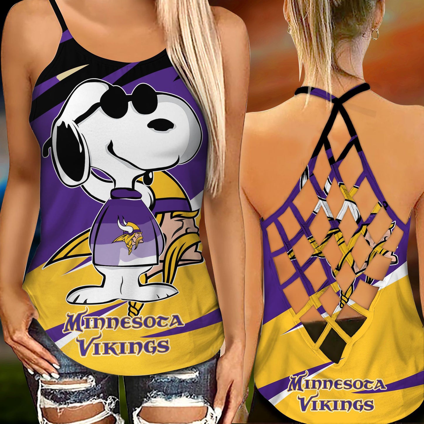 Minnesota Vikings Leggings And Criss Cross Tank Top BG92