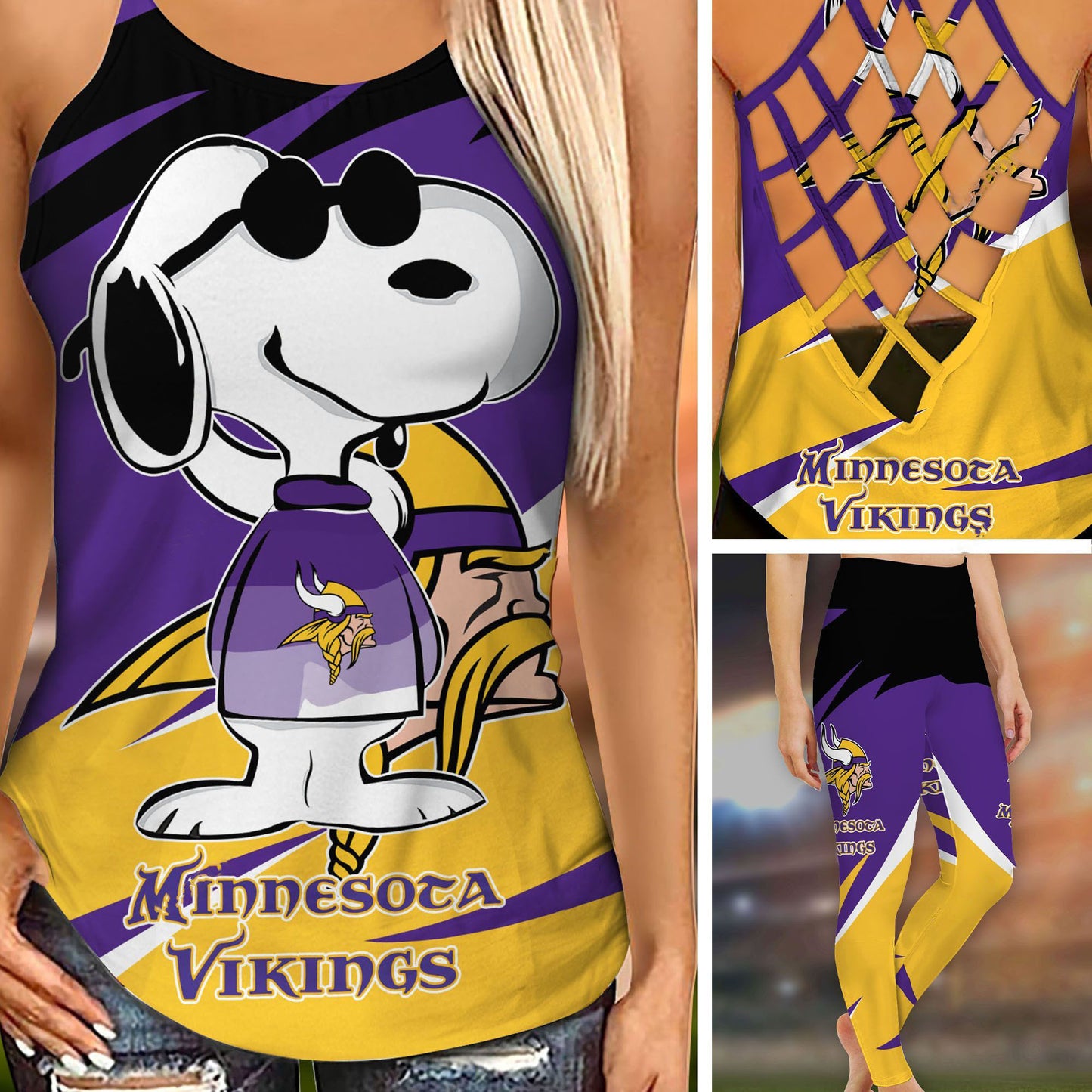 Minnesota Vikings Leggings And Criss Cross Tank Top BG92