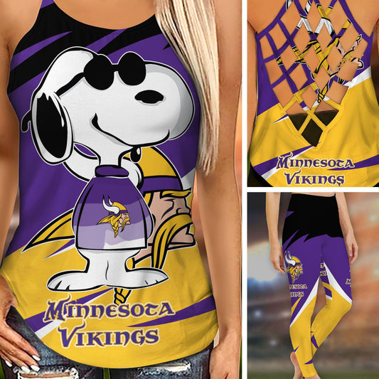 Minnesota Vikings Leggings And Criss Cross Tank Top BG92
