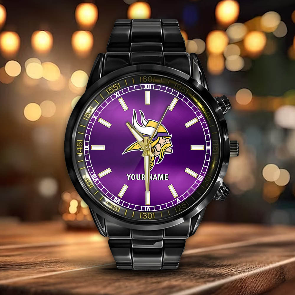 Minnesota Vikings Black Fashion Watch Gifts For Sport Fans AZWATCH047