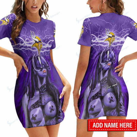 Minnesota Vikings Personalized Short Sleeve Bodycon Mini Dress BG317