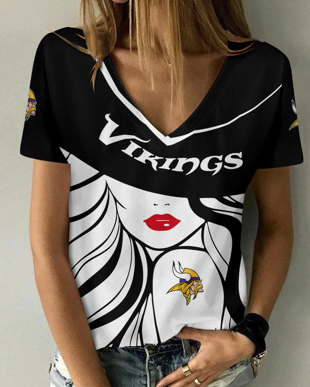 Minnesota Vikings Personalized Summer V-neck Women T-shirt 152
