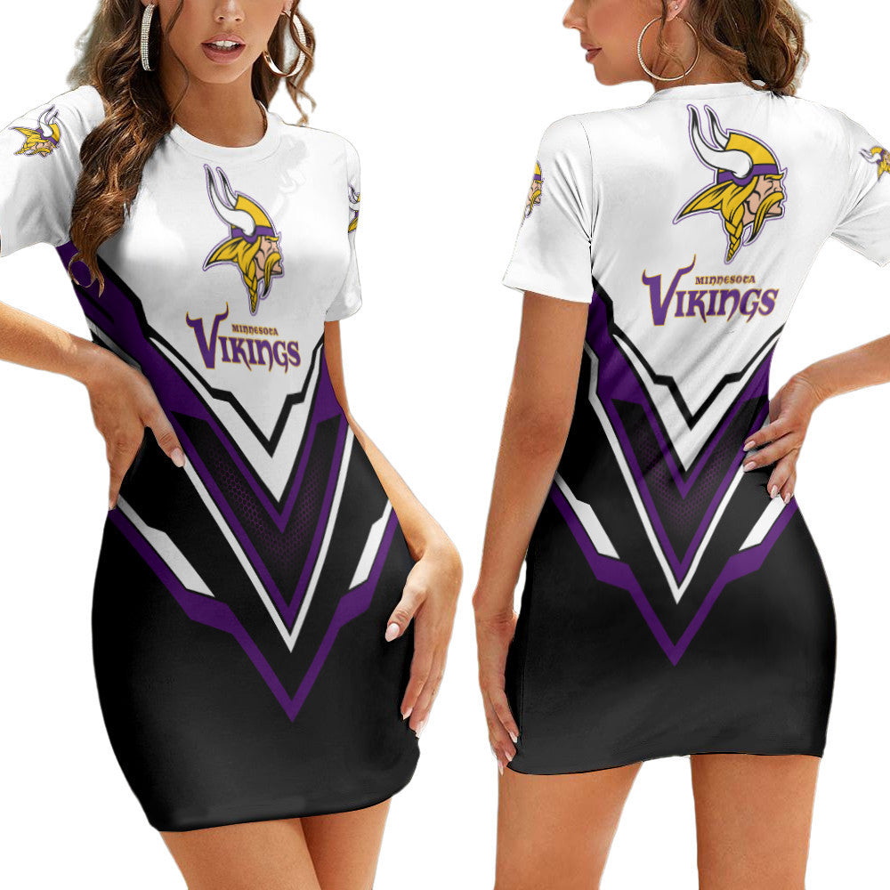 Minnesota Vikings Short Sleeve Bodycon Mini Dress BG250