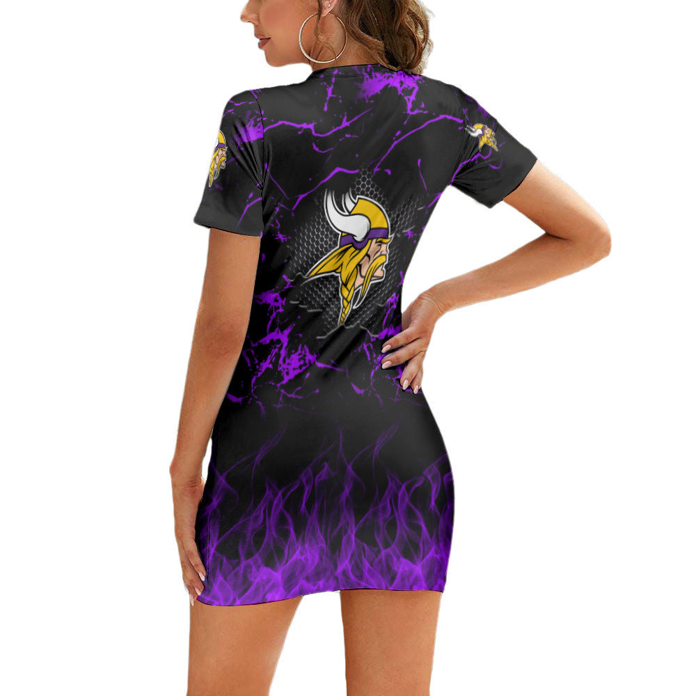 Minnesota Vikings Short Sleeve Bodycon Mini Dress BG289