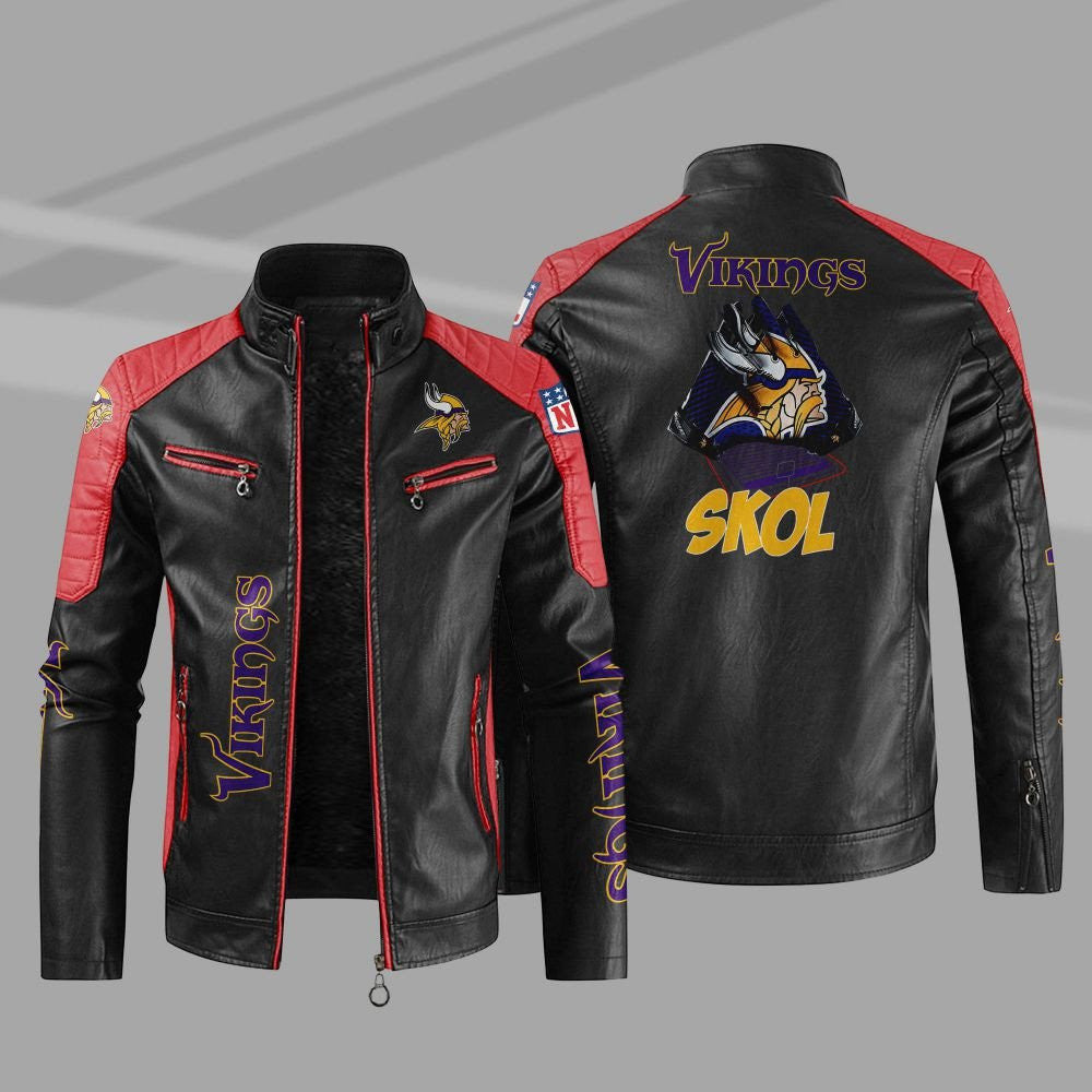 Minnesota Vikings Stand Collar Leather Jacket BG12