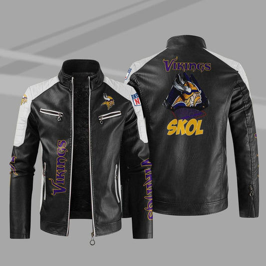 Minnesota Vikings Stand Collar Leather Jacket BG12