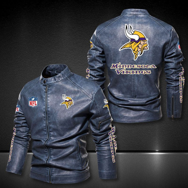 Minnesota Vikings Stand-up Collar Leather Jacket BG11