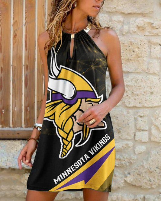 Minnesota Vikings Summer Casual Metal Halter Neck Sleeveless Dress 104