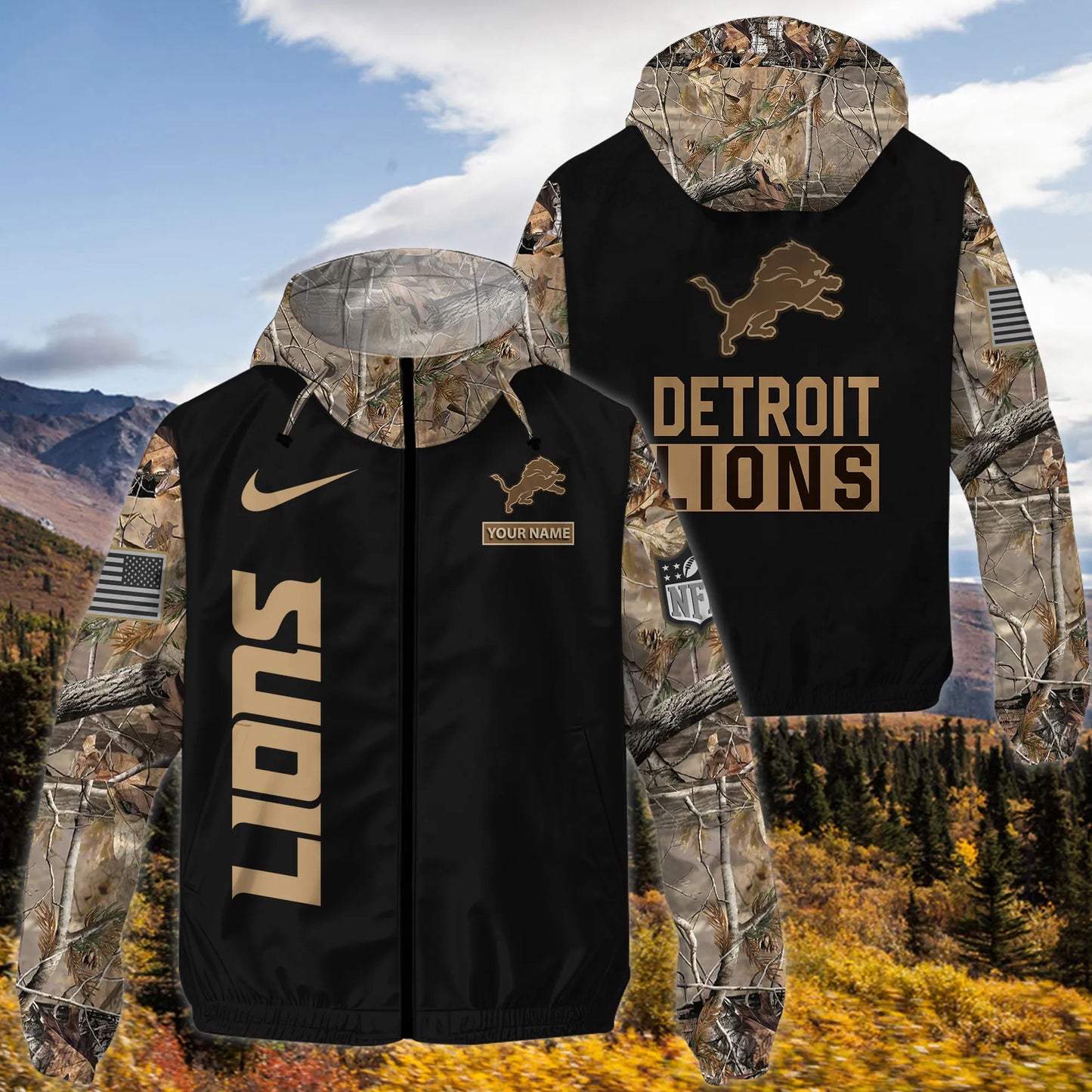Detroit Lions Personalized Hunting Outdoor Jacket  AZBTOJ000121
