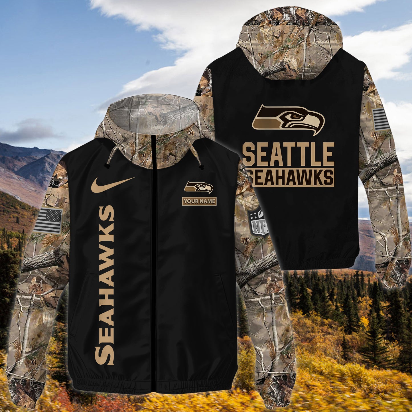 Seattle Seahawks Personalized Hunting Outdoor Jacket  AZBTOJ000109