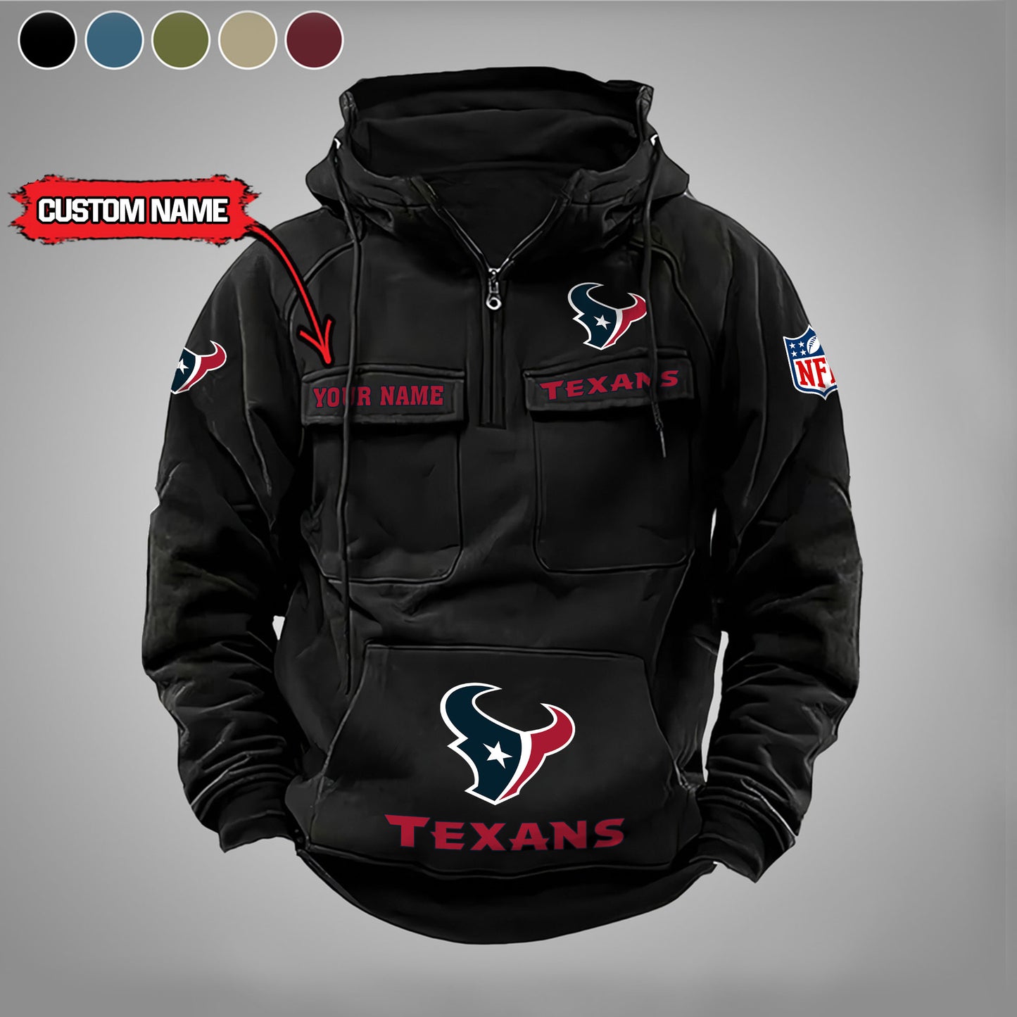 Houston Texans  New Personalized Multi-Pockets Zip Hoodie AZBTMZHD000022