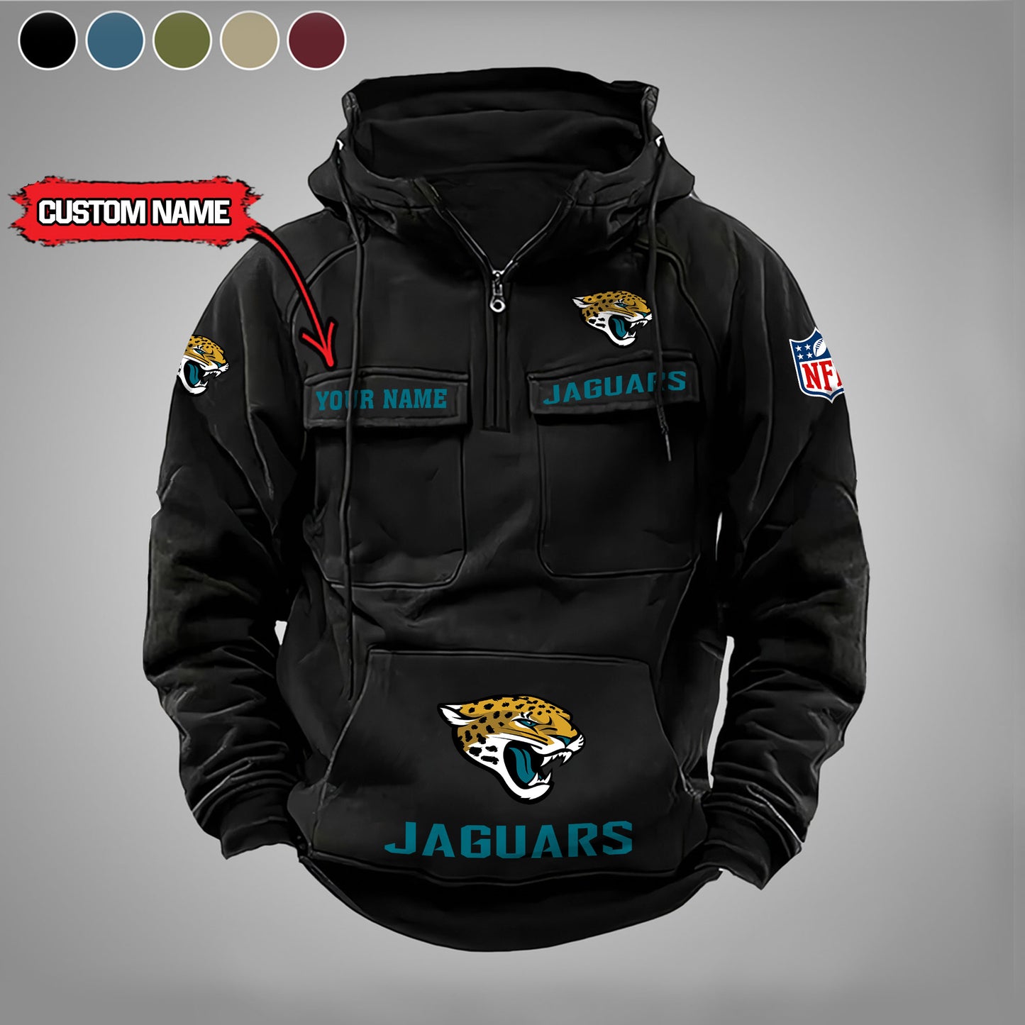 Jacksonville Jaguars  New Personalized Multi-Pockets Zip Hoodie AZBTMZHD000024
