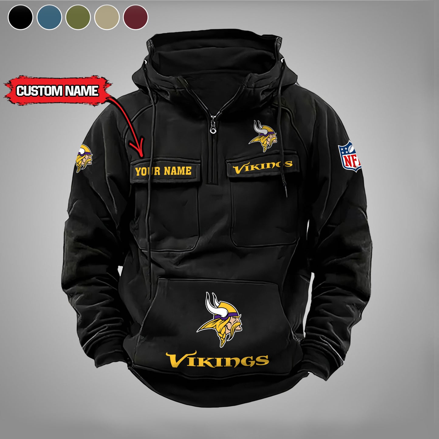 Minnesota Vikings  New Personalized Multi-Pockets Zip Hoodie AZBTMZHD000011