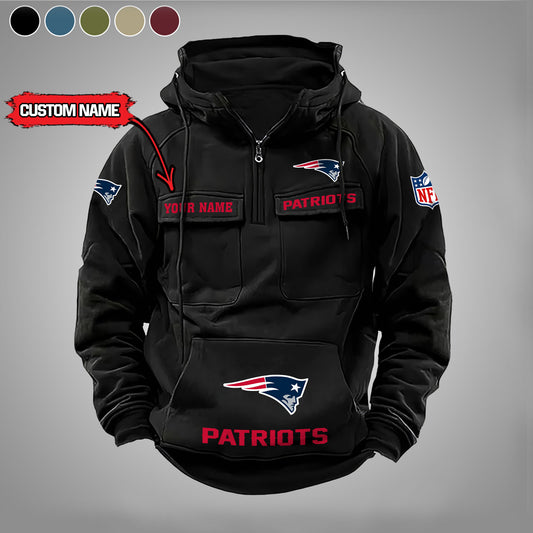New England Patriots New Personalized Multi-Pockets Zip Hoodie AZBTMZHD000012