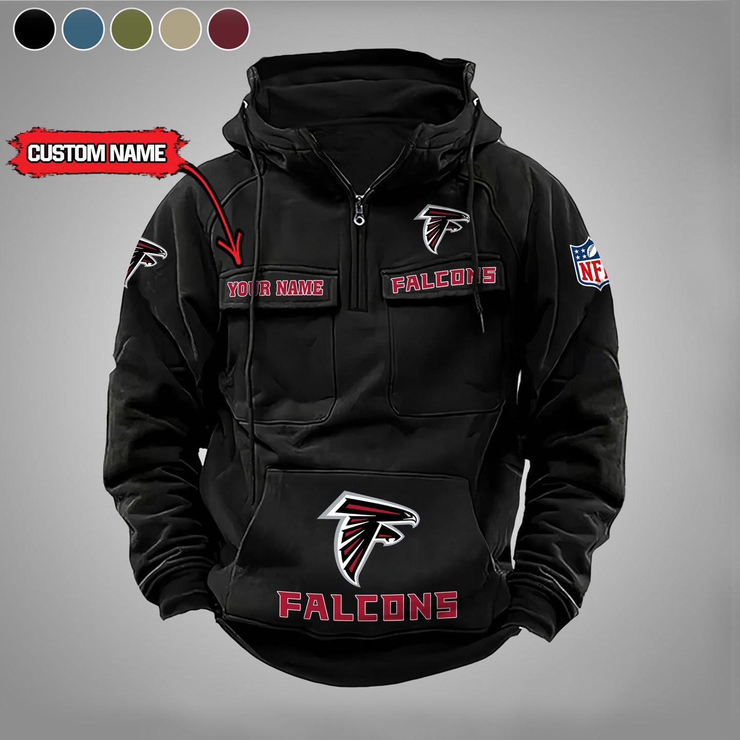 Atlanta Falcons  New Personalized Multi-Pockets Zip Hoodie AZBTMZHD000025