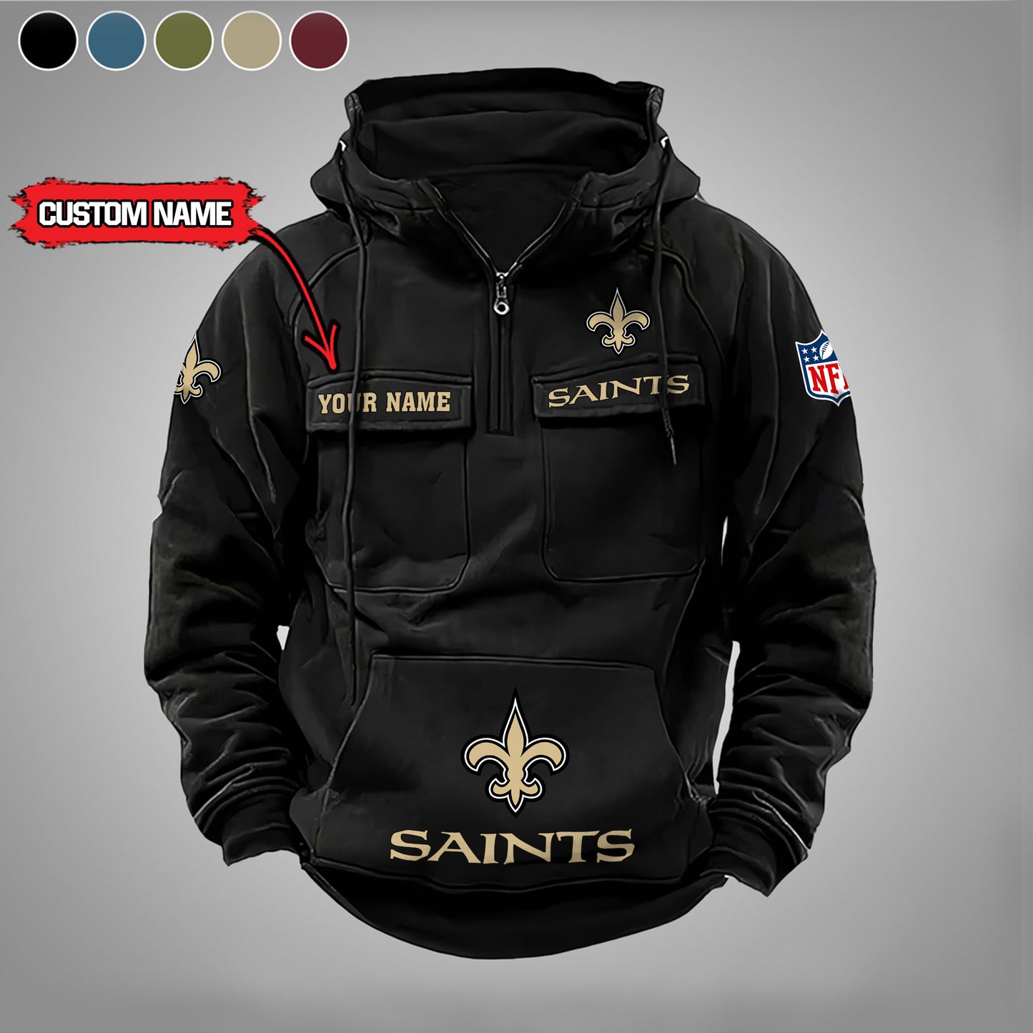 New Orleans Saints New Personalized Multi-Pockets Zip Hoodie AZBTMZHD000029