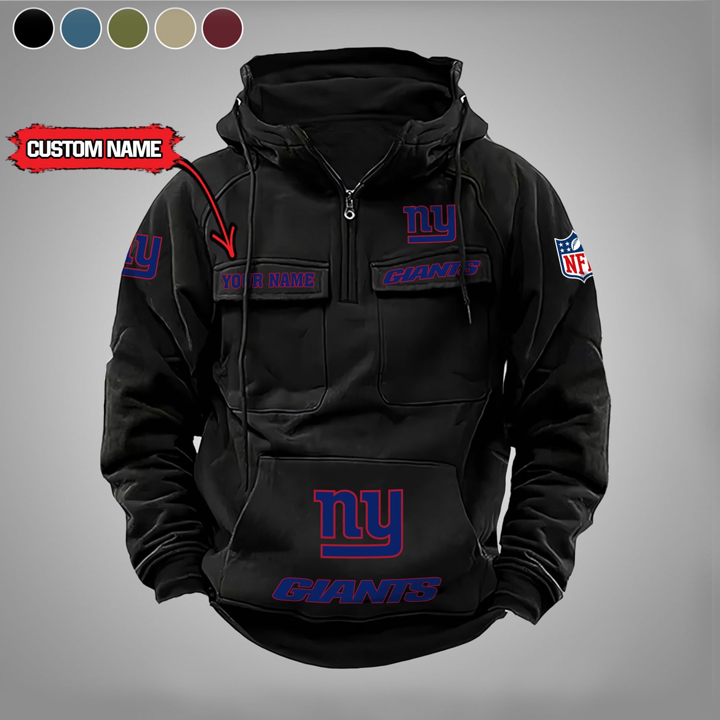 New York Giants New Personalized Multi-Pockets Zip Hoodie AZBTMZHD000030