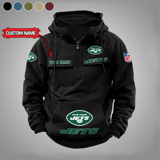 New York Jets New Personalized Multi-Pockets Zip Hoodie AZBTMZHD000031