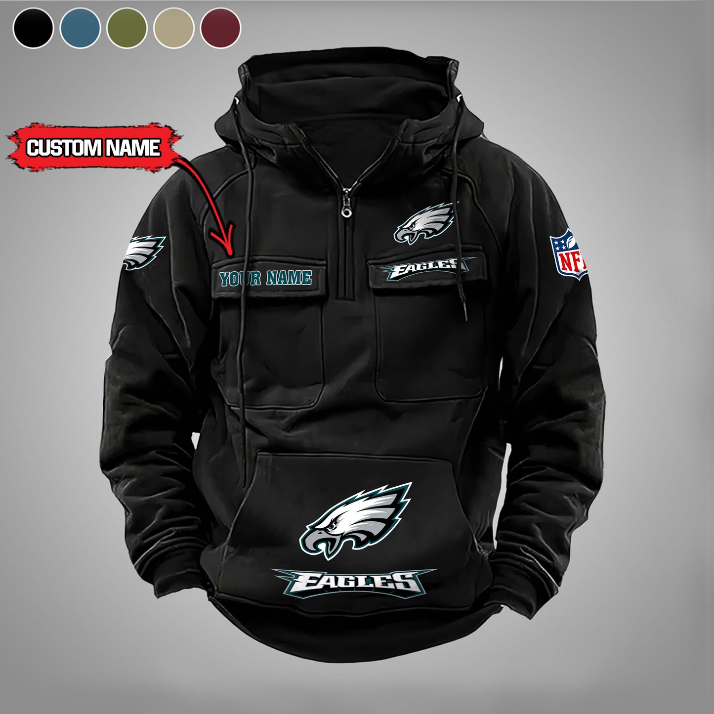 Philadelphia Eagles  New Personalized Multi-Pockets Zip Hoodie AZBTMZHD000013