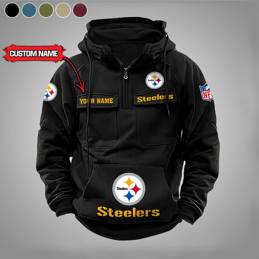 Pittsburgh Steelers  New Personalized Multi-Pockets Zip Hoodie AZBTMZHD000001