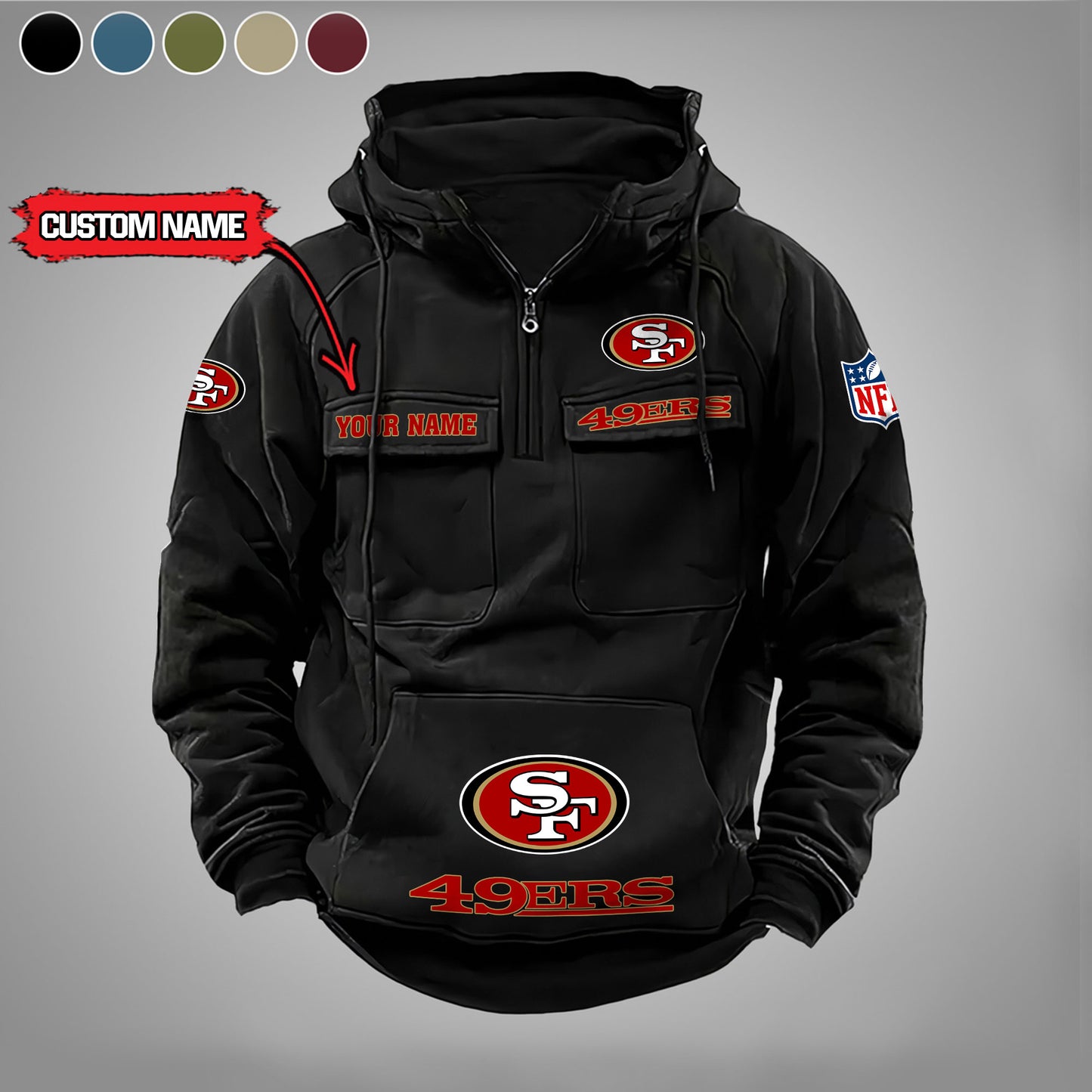 San Francisco 49ers New Personalized Multi-Pockets Zip Hoodie AZBTMZHD000004