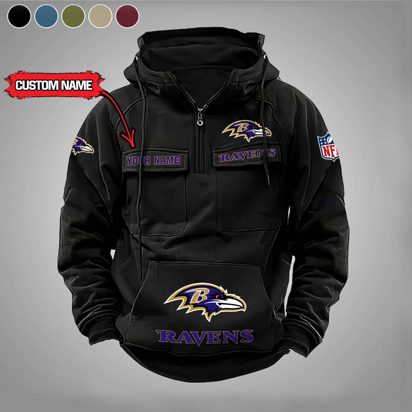 Baltimore Ravens  New Personalized Multi-Pockets Zip Hoodie AZBTMZHD000026