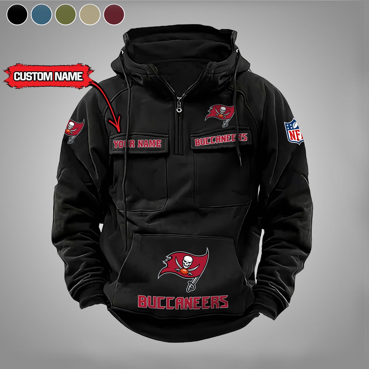 Tampa Bay Buccaneers New Personalized Multi-Pockets Zip Hoodie AZBTMZHD000006