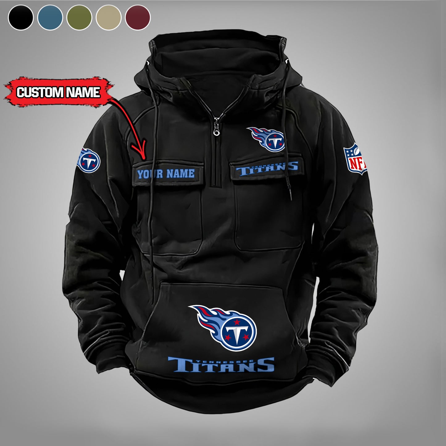 Tennessee Titans  New Personalized Multi-Pockets Zip Hoodie AZBTMZHD000007
