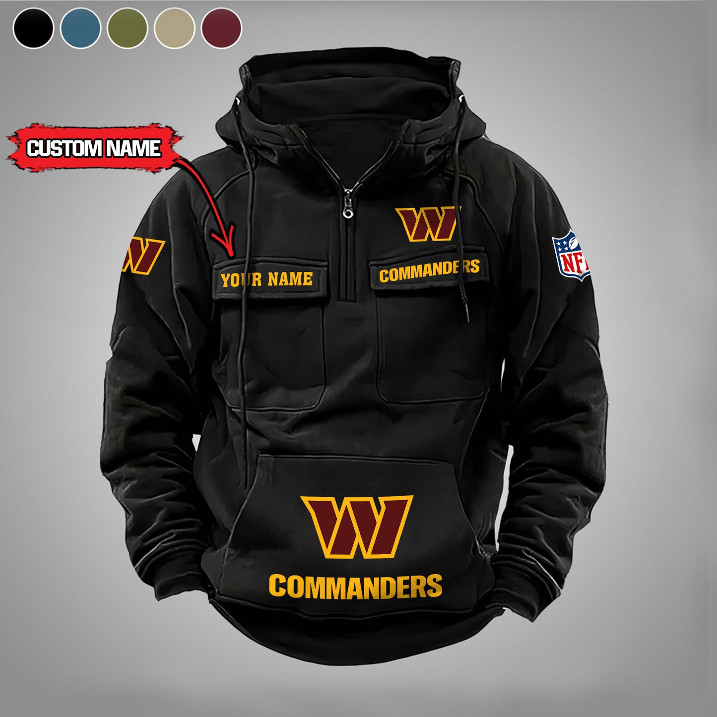 Washington Commanders  New Personalized Multi-Pockets Zip Hoodie AZBTMZHD000008
